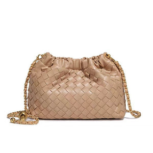 Woven Leather Cloud Drawstring Handbag