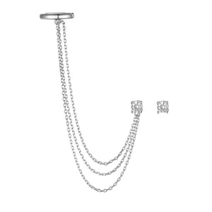 Mismatch Tiny CZ Chain Ear Cuff Stud Earrings
