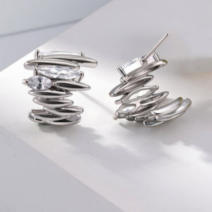 Spiral Triple Marquise CZ Stud Earrings