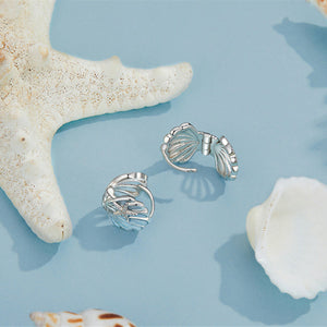 Blue Seashell Starfish Huggie Beach Earrings
