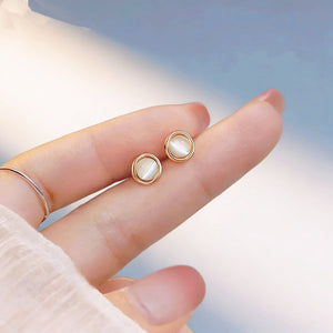 Cat's Eye Stone Twisted Circular Stud Earrings