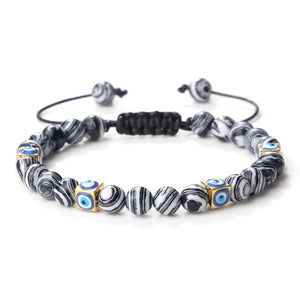 Evil Eye Ceramic Malachite Rope Bracelet