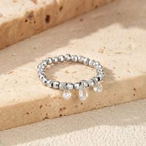 Triple Moissanite Dangle Charm Beaded Ring