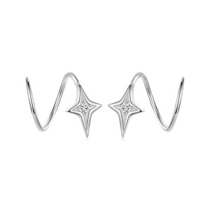 North Star CZ Spiral Twist Open Hoop Earrings