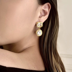 Geometric Bezel Moissanite Drop Stud Earrings