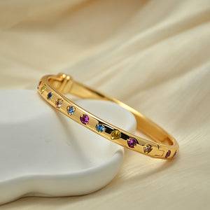 Dainty Rainbow CZ Hinged Bangle Bracelet