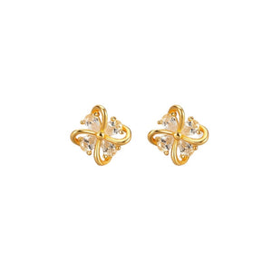 Dainty Pear CZ Four Petal Floral Stud Earrings