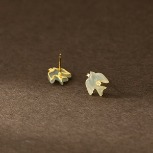 Dainty Jade Swallow Mini Floral Stud Earrings