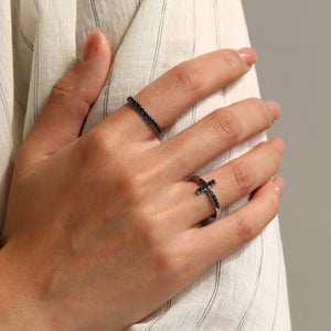Minimalist Blue CZ Cross Stackable Band Ring