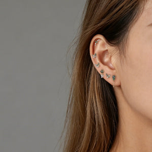 Marquise Moss Agate CZ Cluster Stud Earrings