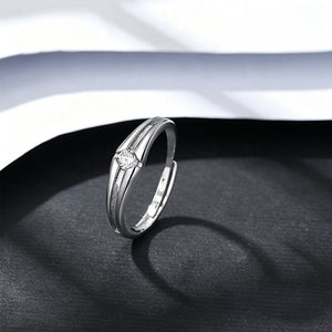 Solitaire Half Pave Couple Matching Open Ring