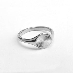 Textured Sunburst Engraved Flat Signet Ring