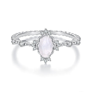 Sparkling Oval Moonstone Milgrain Band Ring