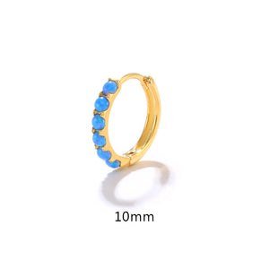 Blue White Opal Small Huggie Hoop Earrings