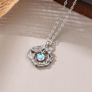 Wing Twig Wreath Moonstone Pendant Necklace
