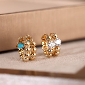 Tiny Beaded Gemstone Huggie Hoop Earrings