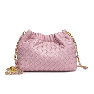Woven Leather Cloud Drawstring Handbag