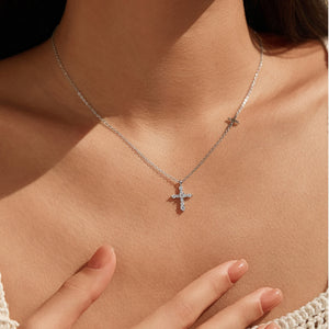 Dual Pavé Moissanite Cross Pendant Necklace