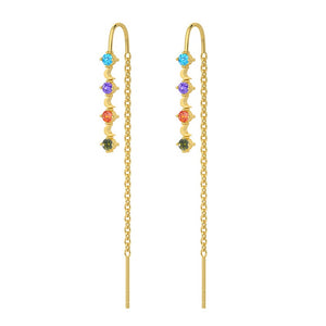 Tiny Star Moon Colorful CZ Threader Earrings