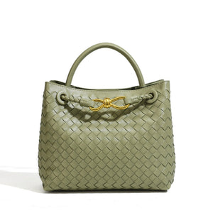 Handwoven Leather Knot Clasp Tote Handbag