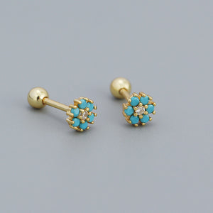 Color Gemstone Flower Stud Earrings