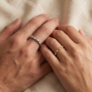 Segmented Rice Beaded CZ Accent Open Ring