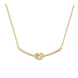Love Knot Half Pave CZ Curved Bar Necklace