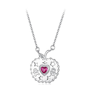 Holiday Apple Magenta Heart Charm Necklace