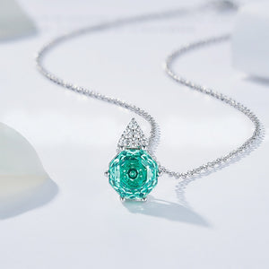 Octagon Green Crystal Pave Charm Necklace