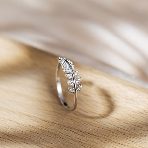 Adjustable Leaf Vine Branch Stacking CZ Ring