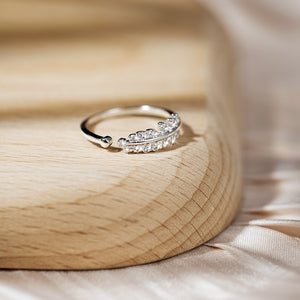 Adjustable Leaf Vine Branch Stacking CZ Ring