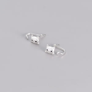 Black CZ Eye Kitty Cat Tail Ear Jacket Earrings