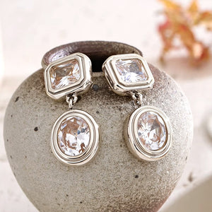 Geometric Bezel Moissanite Drop Stud Earrings