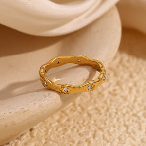 Dainty Celestial Starburst CZ Wavy Band Ring