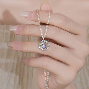 Wing Twig Wreath Moonstone Pendant Necklace