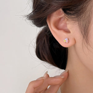 Dainty Tri-Color Princess Cut CZ Stud Earrings