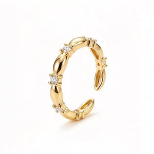 Segmented Rice Beaded CZ Accent Open Ring