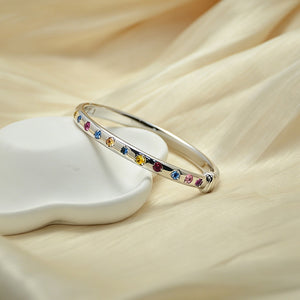 Dainty Rainbow CZ Hinged Bangle Bracelet