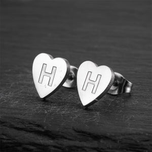 Custom Initial Letter Heart Stud Earrings