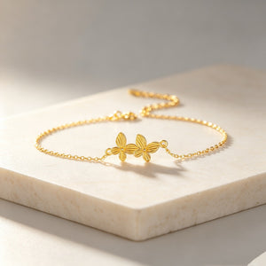 Dual Textured Butterfly Charm Chain Bracelet