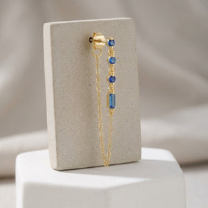 Multi Shape Blue CZ Chain Drop Stud Earrings