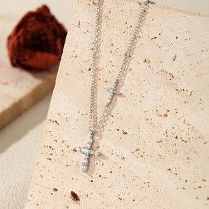 Dual Pavé Moissanite Cross Pendant Necklace