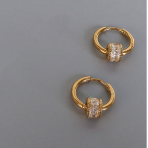 Baguette Barrel Cylinder Drop Hoop Earrings