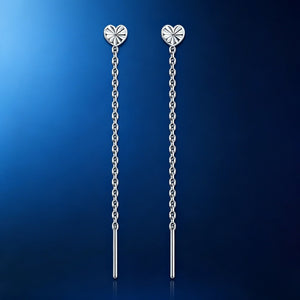 Tiny Engraved Heart Chain Threader Earrings
