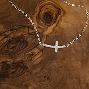 Dainty Pave Sideways Cross Charm Necklace