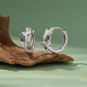 Dainty Moss Agate Leaf Branch Hoop Earrings