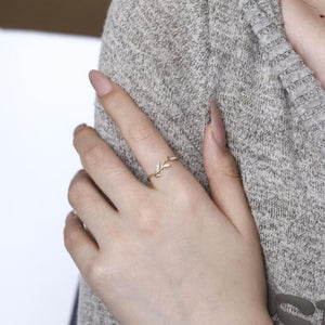 Botanical Vine Leaf Branch Pave CZ Band Ring