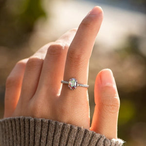 Oval-Cut Aurora Crystal Stackable Band Ring