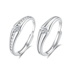Solitaire Half Pave Couple Matching Open Ring