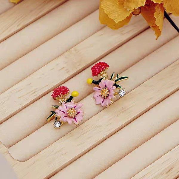 Colored Flower Enamel Earrings